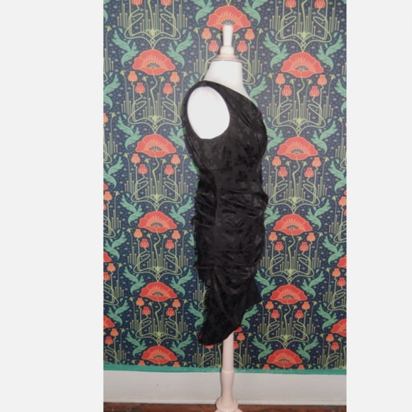 Nicole Miller Collection One Shoulder Dress Black Fleur De Lis Jacquard Cocktail - Picture 5 of 6